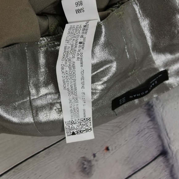 Zara Trafaluc Wide Leg Metallic Khaki Pants Xsmall - Picture 6 of 7